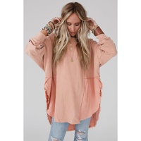 Crinkle Splicing Raw Hem High Low Oversized Blouse - S thumbnail