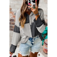 Gray Colorblock Seamed Ribbed Henley Hoodie - S thumbnail