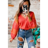 Red Studded V Neckline Exposed Seam Textured Knit Top - XL thumbnail