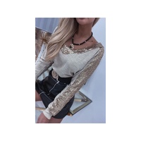 Azura Exchange Sequin Patchwork V Neck Long Sleeve Top - S thumbnail