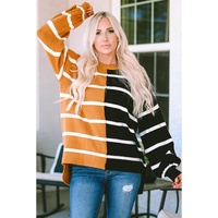 Stripe Oversized Contrast Printed Dropped Shoulder Top - L thumbnail