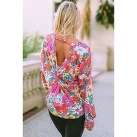 Azura Exchange Floral Long Sleeve Top with Twisted Hollow-out Back - M thumbnail