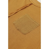 Exposed Seam Patchwork Bubble Sleeve Waffle Knit Top - S thumbnail