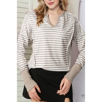 White Leopard Striped Patch Thumbhole Sleeve Top - S thumbnail