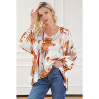 Multicolour Floral Print V Neck Babydoll Blouse - XL thumbnail