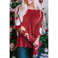 Red Sequined Christmas Favor Sleeve Casual Pullover - S thumbnail