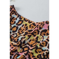 White Leopard Print Wide Sleeve Peplum Hem Blouse - L thumbnail