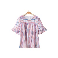 White Multicolor Striped Splash Half Sleeve Blouse - M thumbnail