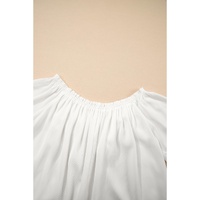 White Frilly Off Shoulder Lace Insert Sleeve Textured Blouse - S thumbnail