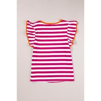 Rose Red Striped Ruffle Sleeve Crew Neck Blouse - XL thumbnail