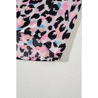 Pink Multicolor Leopard Print V Neck Oversized Blouse - L thumbnail