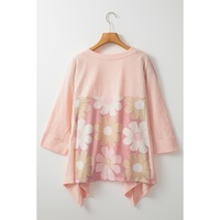 Pink Flower Patchwork Exposed Seam Oversized High Low Top - L thumbnail