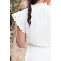 White Embroidered Ruffle Trim Textured Blouse - M thumbnail