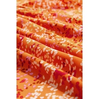 Orange Abstract Print Collared V Neck Babydoll Blouse - M thumbnail