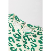 Blackish Green Leopard Print Mock Neck Puff Sleeve Top - L thumbnail