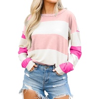 Light Pink Colorblock Striped Drop Shoulder Long Sleeve Top - L thumbnail