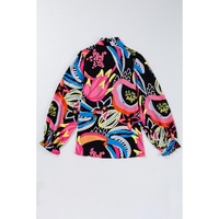 Black Abstract Print Ruffled Sleeve Buttoned V Neck Blouse - M thumbnail