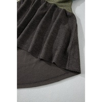 Laurel Green Mixed Textured Colorblock Patchwork Wide Sleeve Frayed High Low Hooded Top - L thumbnail