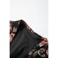 Black Floral Print Criss Cross V Neck Balloon Sleeve Blouse - L thumbnail