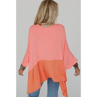 Grapefruit Orange Contrast Color Patchwork Oversized Side Split Top - L thumbnail
