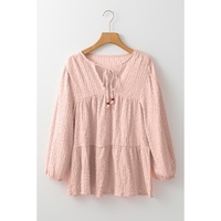 Light Pink Textured Tiered Flowy Blouse - L thumbnail