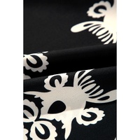 Black Vintage Geometric Printed 3/4 Sleeve V Neck Blouse - M thumbnail