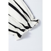 Black Stripe Crinckled Ruffled Sleeve Button up Loose Shirt - XL thumbnail