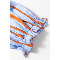 Sky Blue Stripe Crinckled Ruffled Sleeve Button up Loose Shirt - L thumbnail