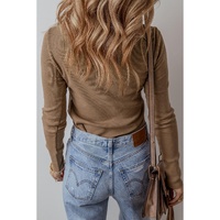 Chestnut Anglaise Broider Ribbed Long Sleeve Top - L thumbnail