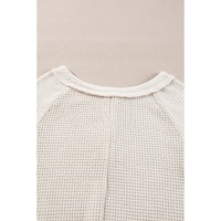 Oatmeal Waffle Knit Buttoned Front Raglan Sleeve Loose Blouse - L thumbnail