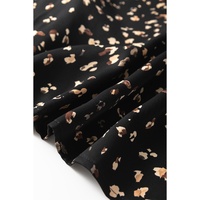 Black Leopard Print Lantern Sleeve Mock Neck Pleated Blouse - L thumbnail