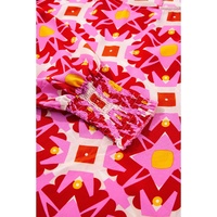 Strawberry Pink Geometric Print Shirred Cuff 3/4 Sleeve Loose Blouse - L thumbnail