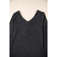 Black Metallic Bowknot Open Back V Neck Top - M thumbnail