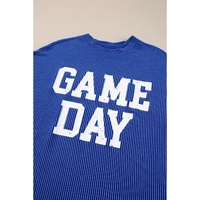 Bluing Corded GAME DAY Graphic Long Sleeve Crewneck Top - L thumbnail