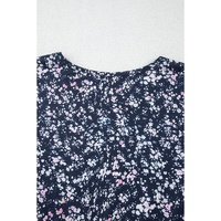 Blue Floral Color Block Patchwork Ruffled Hem Round Neck Blouse - 2XL thumbnail