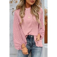 Gossamer Pink Swiss Dot Balloon Sleeve Loose Blouse - L thumbnail