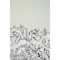 Beige Abstract Print Balloon Sleeve Crew Neck Blouse - L thumbnail