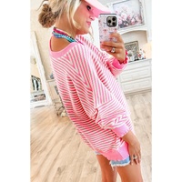 Azura Exchange Pink Stripe Loose Drop Shoulder Long Sleeve Top - 2XL thumbnail