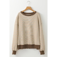 Brown Stripe Loose Drop Shoulder Long Sleeve Top - 2XL thumbnail