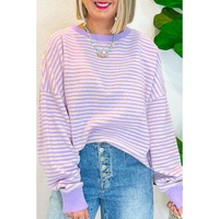 Azura Exchange Purple Stripe Loose Drop Shoulder Long Sleeve Top - L thumbnail