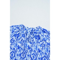 Blue Boho Printed 3/4 Sleeve Tied Neck Blouse - L thumbnail