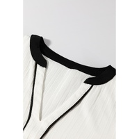 White Textured Colorblock V Neck Elegant Blouse - L thumbnail