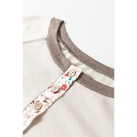 Goat Colorblock Floral Patchwork Flared Sleeve Buttons Henley Top - L thumbnail