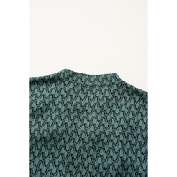 Green Geometric Print Notched Neck Puff Sleeve Blouse - L thumbnail