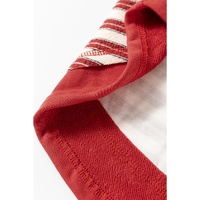Red Stripe Buttoned V Neck Collared Drop Shoulder Top - L thumbnail