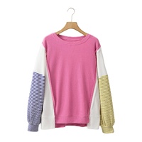 Sachet Pink Exposed Seam Striped Color Block Patchwork Long Sleeve Top - M thumbnail