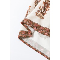 Yellow Floral Print Tie Neck Lantern Sleeve Blouse - L thumbnail
