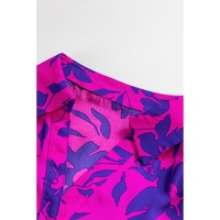 Rose Floral Print Collared Button Neckline Flutter Sleeve Blouse - L thumbnail