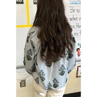 Beau Blue Striped Floral Printed Long Sleeve Tied V Neck Blouse - XL thumbnail