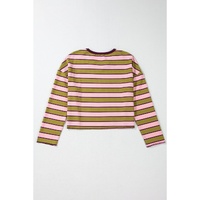 Spinach Green Clashing Stripes Waffle Texture Notched Neck Long Sleeve Top - L thumbnail